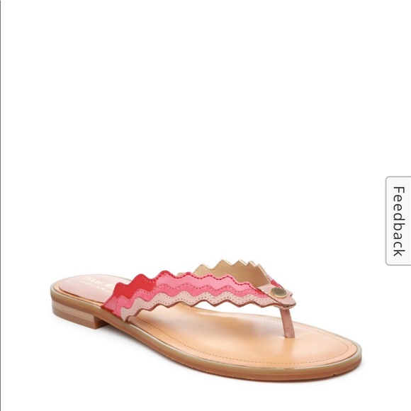 NIB Isaak Mizrahi Gina leather red pink scalloped trim sandal 6.5 flip flops - Picture 5 of 11
